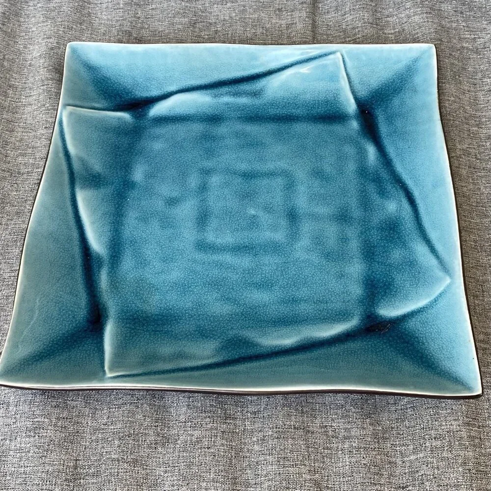 Pier 1 Crackle Blue Decorative Plate Candle Tray Square 12